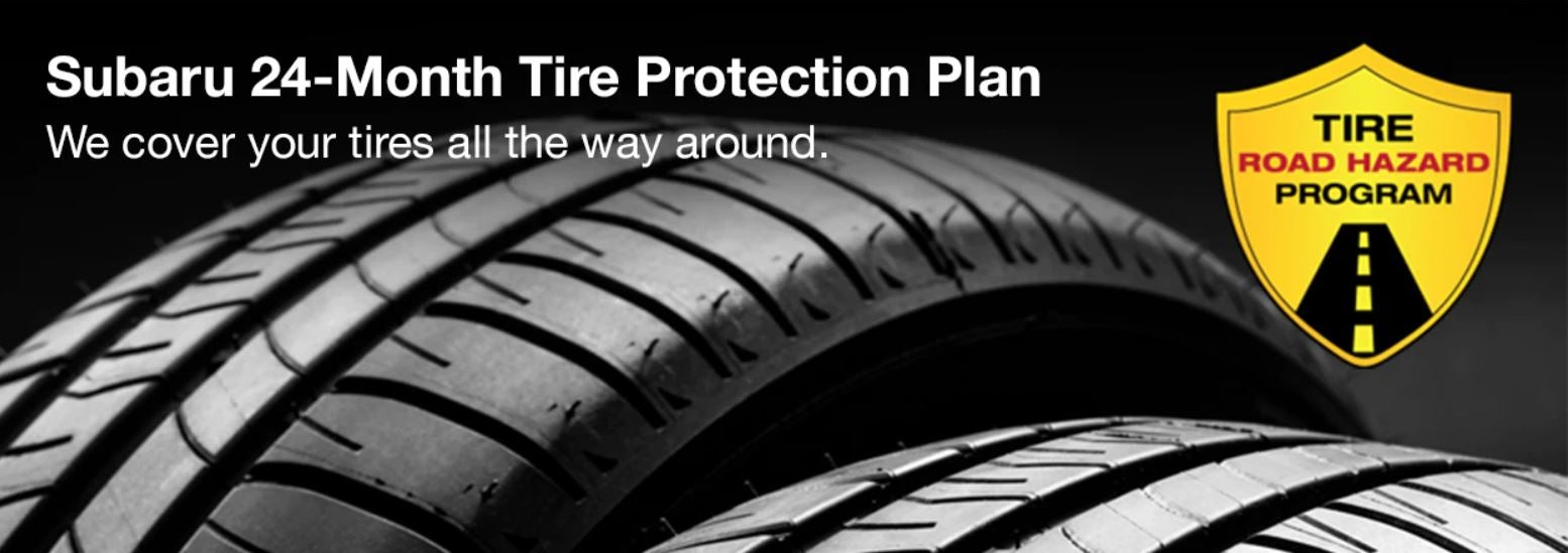 Subaru tire with 24-Month Tire Protection and road hazard program logo. | Jim Keras Subaru in Memphis TN