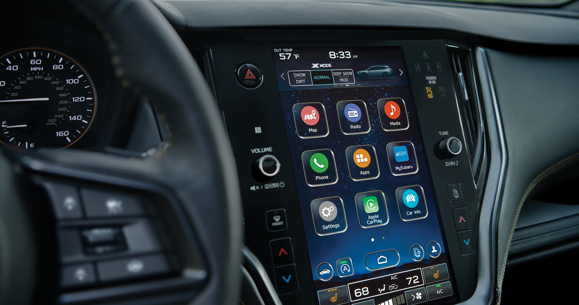 A close-up of the 11.6-inch touchscreen for the STARLINK Multimedia system on the 2023 Outback Wilderness. | Jim Keras Subaru in Memphis TN